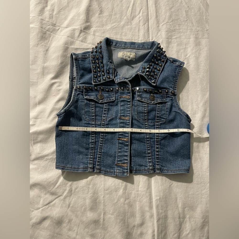 Girl’s Chi Qle Jeans Sleeveless Jacket with Metal Studs - Size M
